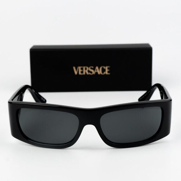 NEW Versace VE4482 GB1/87 Black Dark Grey Rectangular Unisex Sunglasses